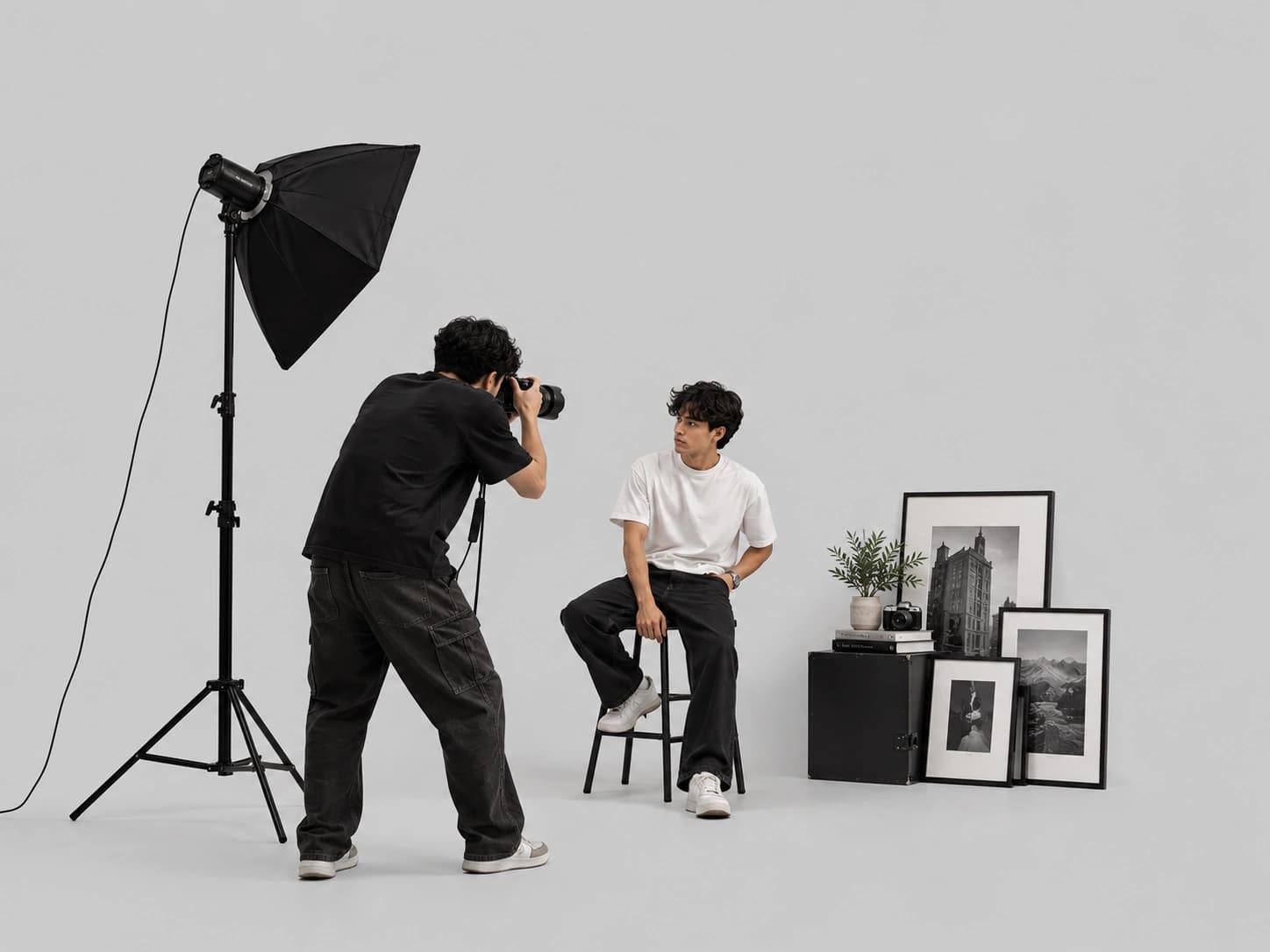 Professional photoshoot in studio with custom framed photo prints